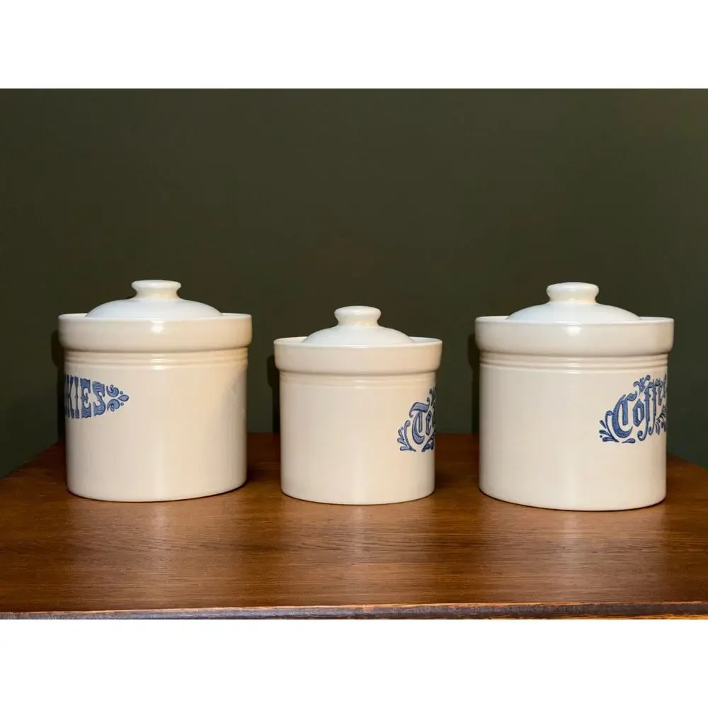 Set of 3 Vintage Pfaltzgraff Yorktowne Canisters w/ Lids- Coffee, Tea, Cookies